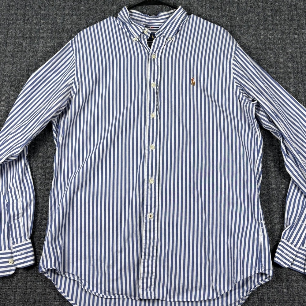 Ralph Lauren Striped Oxford Button Down Shirt Large Blue White Long Sleeve Pony - Picture 2 of 11